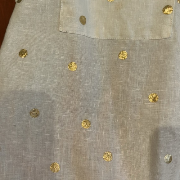 Boden 100% linen metallic gold polka dot button up shirt size 14 - Picture 4 of 6